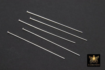 925 Sterling Silver Headpins, Long Wire Flat End Pins for Bead Inserts #3408, 2 Inch long with 1.5 mm Head